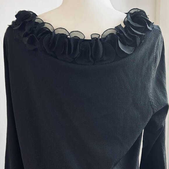 Nygard Collection Black Rayon-Blend Top with Chiffon Rosette Neckline – US L/XL - Picture 6 of 10